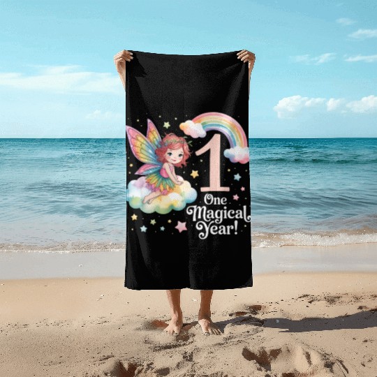 Magical Rainbow Fairy Elf 1st Birthday Girl Beach Towels