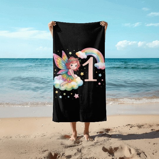 Magical Rainbow Fairy Elf 1st Birthday Girl Beach Towels