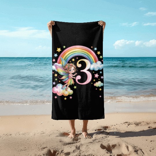 Magical Rainbow Fairy Elf 3rd Birthday Girl Beach Towels