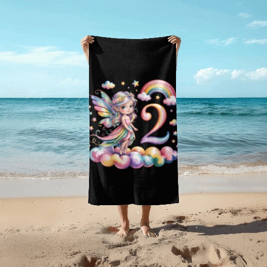 Magical Rainbow Fairy Elf 2nd Birthday Girl Beach Towels