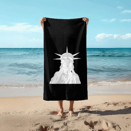 Oh the shame Statue of Liberty US for sale chaos Beach Towels