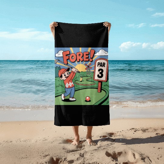 Mini Golf Retro Cartoon on Champion Unisex Beach Towels