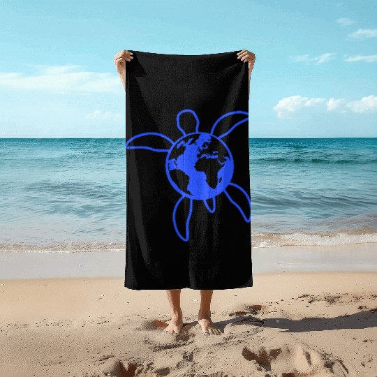 Water turtle earth globe planet logo symbol cool Beach Towels