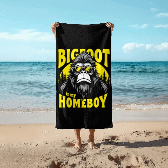 Bigfoot Is My Homeboy – Retro Sasquatch Beach Towels