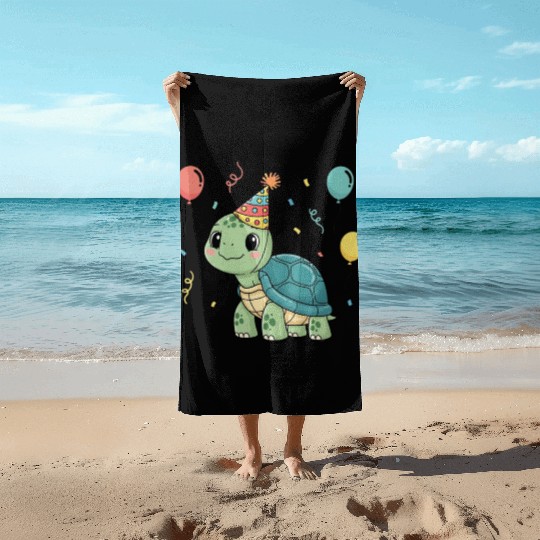 Turtle Wearing a Party Hat Beach Towels