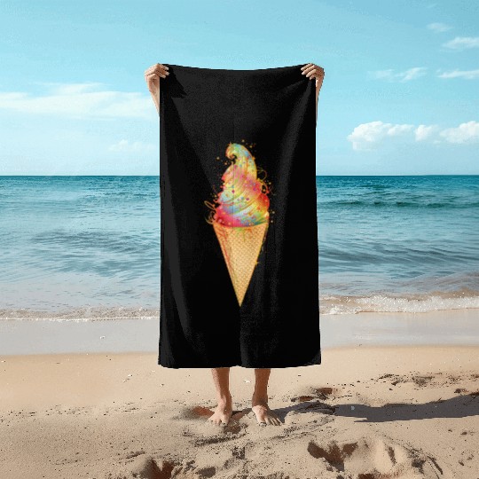 Artfully decorated ice cream in a waffle cone Beach Towels