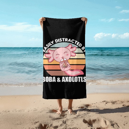 Bubble Tea Axolotl Chocolate Sweet Animals Boba Beach Towels