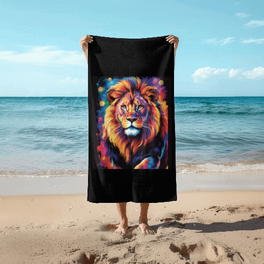 Pride and Power – Majestic Rainbow Lion Head Beach Towels