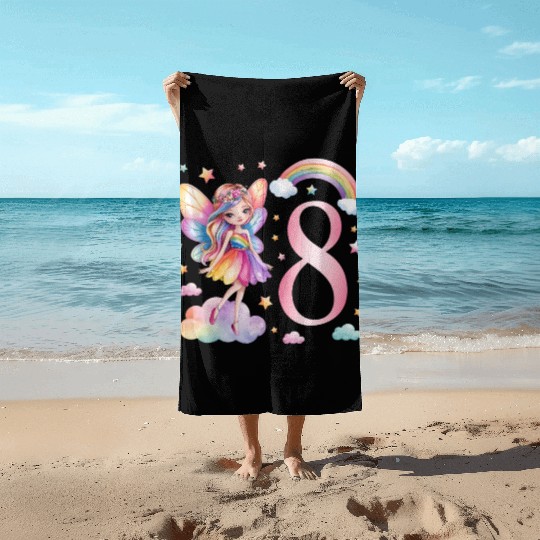 Magical Rainbow Fairy Elf 8th Birthday Girl Beach Towels