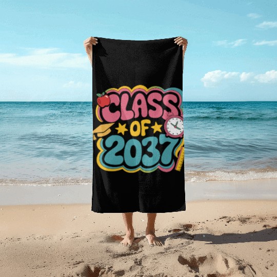 Class of 2037 Grow With Me, groovy back to school Beach Towels