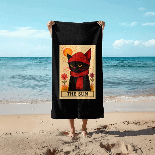 Grumpy Cat Tarot Card The Sun Beach Towels