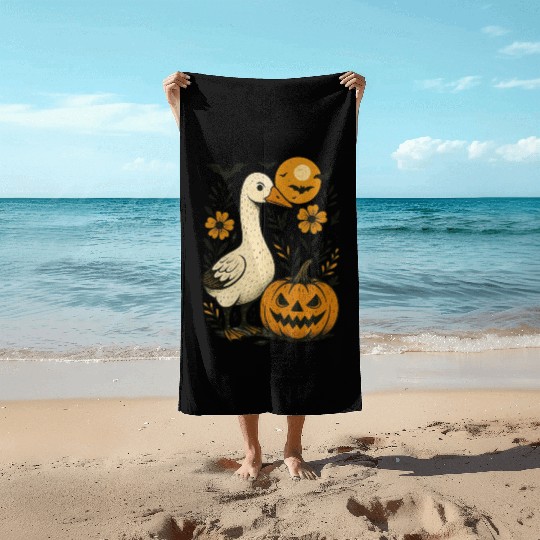 Goose Halloween Fall Silly Goose Boho Flower Beach Towels