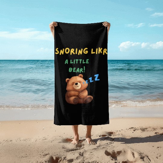 Cute Snoring Bear Graphic Design Beach Towels