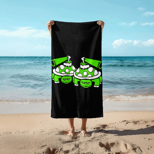 2 turtles shell gun shooting war attack tank team Beach Towels