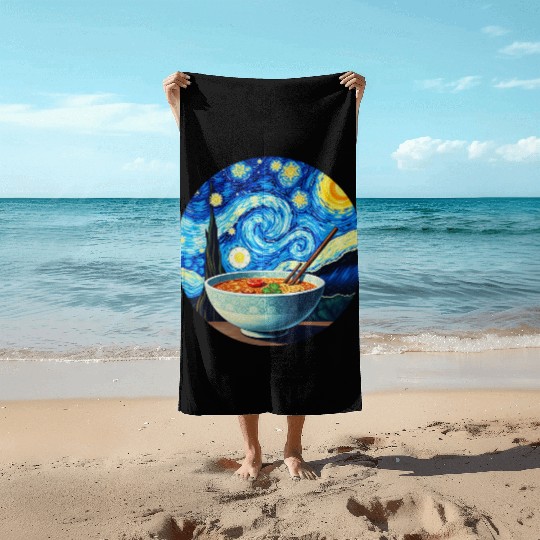 Van Gogh's Starry Night ramen noodle Bowl japanese Beach Towels