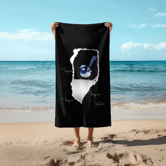 Blue fairy wren  on Torn Paper Frame Beach Towels
