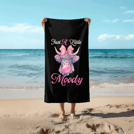 Highland Cow Just A Little Moody Funny Farm Farmer Beach Towels