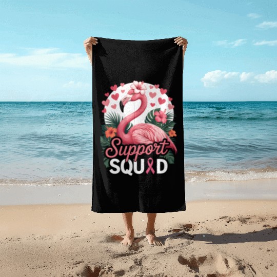 Pink Flamingo Support Squad Design Beach Towels