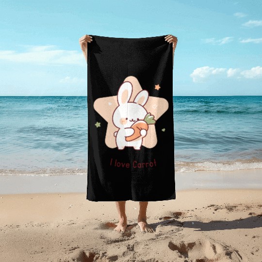 I Love Carrot – Cute Bunny with Carrot Beach Towels