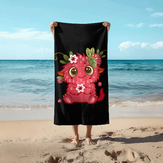 Cute Monster in Raspberry Design Beach Towels
