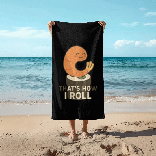 Cute Sushi Shrimp Roll Illustration Beach Towels