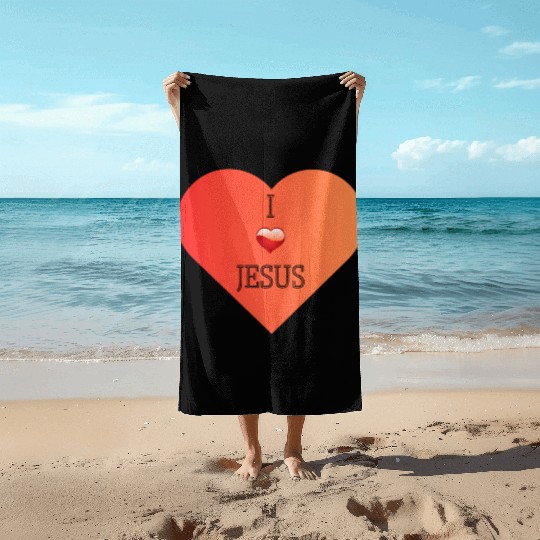 I Love Jesus Heart Design Beach Towels