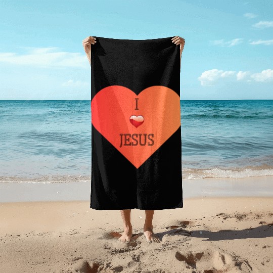 I Love Jesus Heart Design Beach Towels