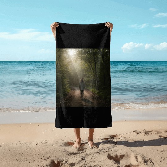 Enchanted Forest Path Illustration Beach Towels