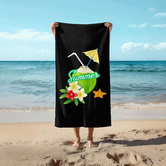 Tropical Summer Coconut with Flowers Beach Towels
