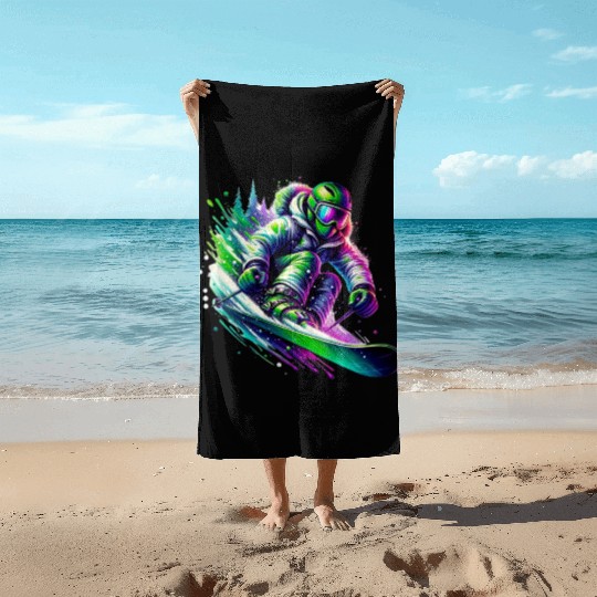 Vibrant Neon Skiing Warrior Beach Towels