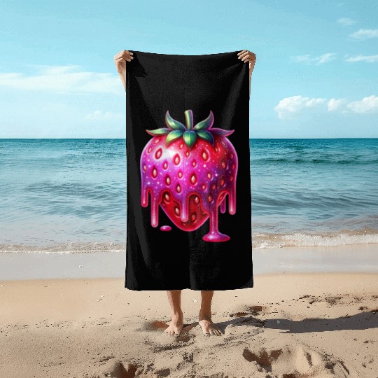 Vivid Dripping Strawberry Artwork Beach Towels