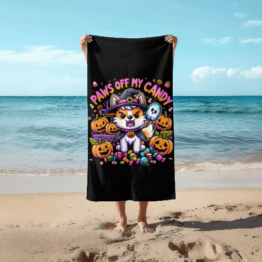 Halloween Welsh Corgi Witch Paws Off My Candy Beach Towels