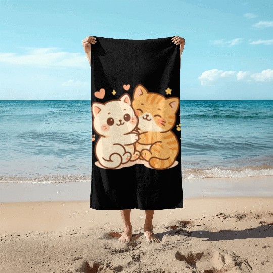 Cute Kittens Embracing Heartwarming Design Beach Towels