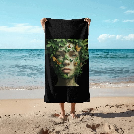 Nature-Inspired Human Face Design Beach Towels