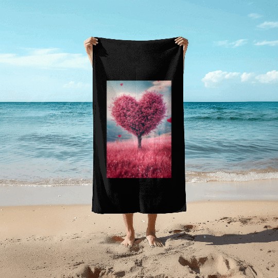 Romantic Heart Tree in Bloom Beach Towels