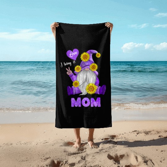 I Love Being A Mom - Purple Gnome Sunflower Peace Beach Towels