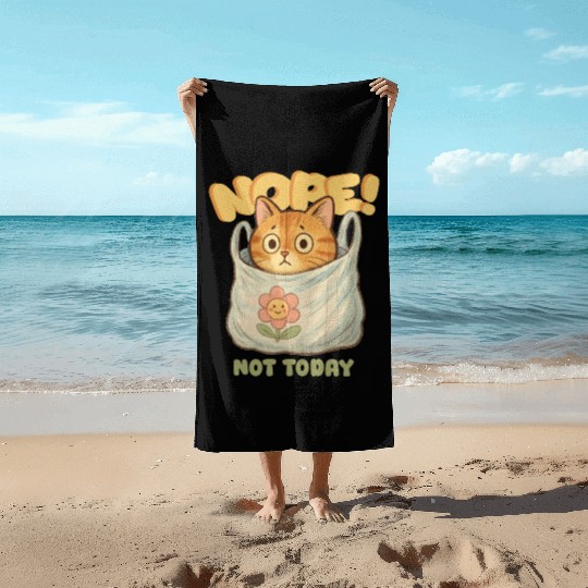 Cute Cat Wrapped in Laundry with Affirmation Beach Towels
