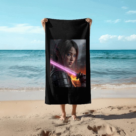 Cyberpunk Samurai Girl Beach Towels