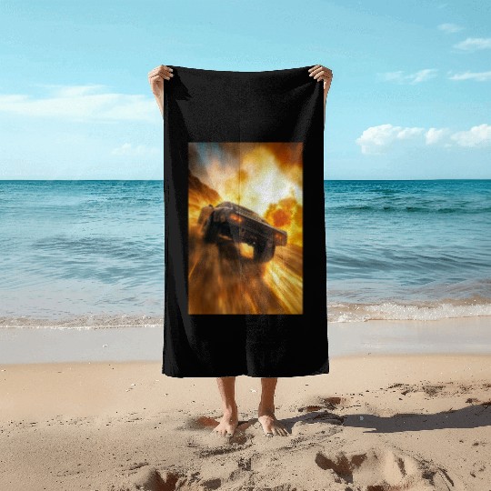 Muscle Car in Firestorm Drift Beach Towels