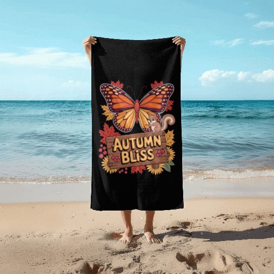 Autumn Bliss Butterfly Squirrel Leaves Fall Vibes Beach Towels