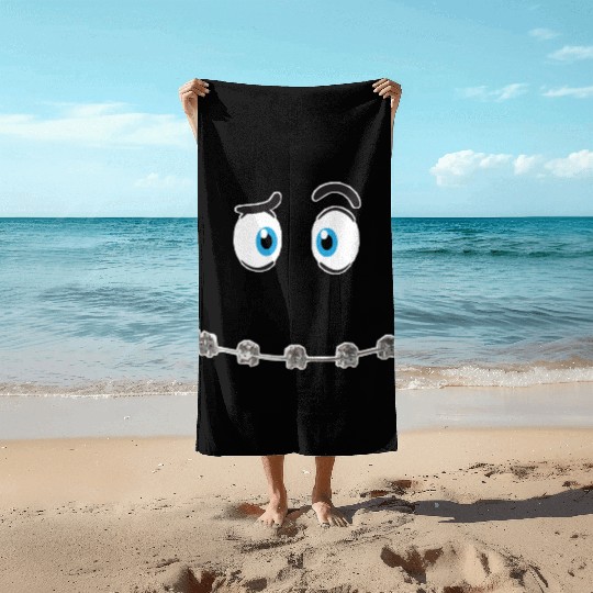 Expressive Cartoon Eyes with Smile Beach Towels