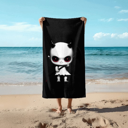Cute Demon Baby with Horns and Bat Wings Beach Towels