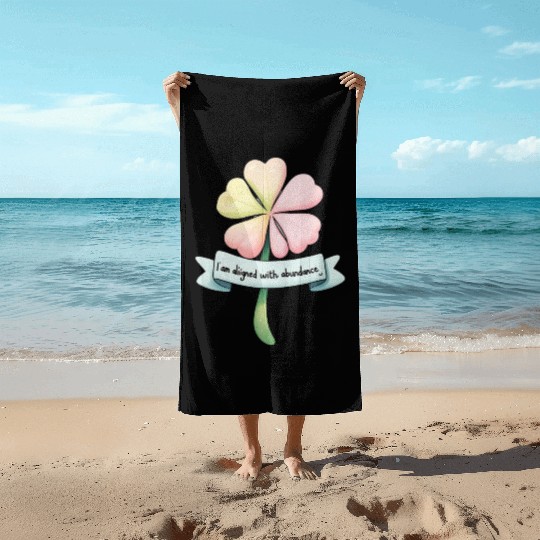 Four-Leaf Clover with Affirmation Banner Beach Towels