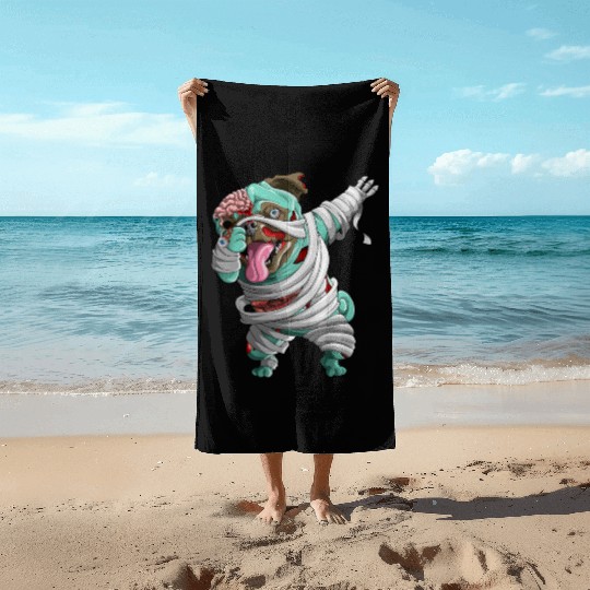 Dabbing Zombie Mummy Pug Cute Halloween Pugs  Beach Towels