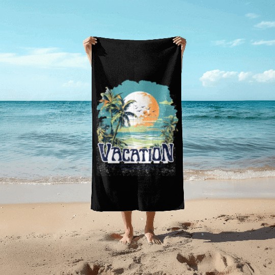 Tropical Sunset Vacation Illustration Beach Towels