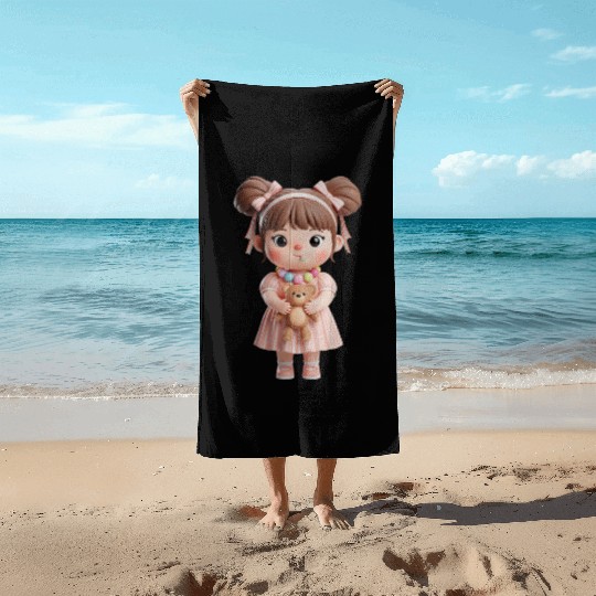 Sweet Candy Girl with Teddy Bear Beach Towels