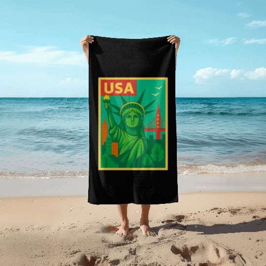Iconic Statue of Liberty Urban Artwork  Beach Towels