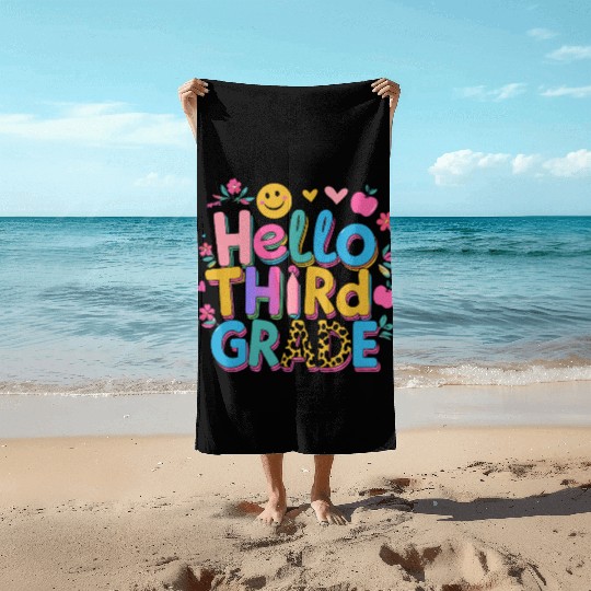back-to-school-Colorful Hello Third Grade Design Beach Towels