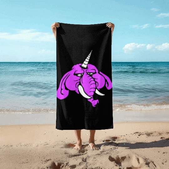 Unicorn Big Elephant Sitting Angry Sad Funny Cool Beach Towels