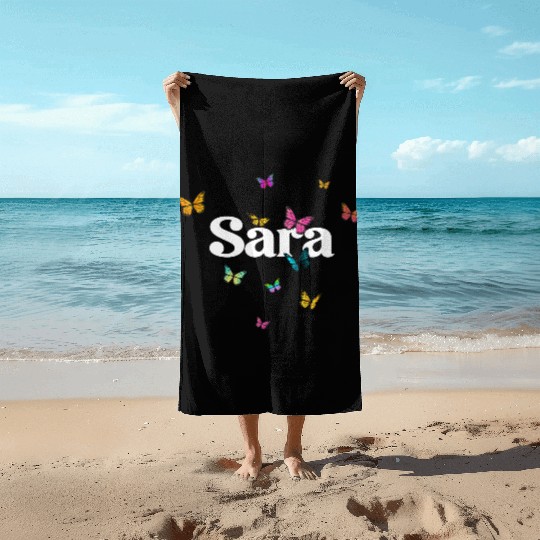 SARA - beautiful girl name with cute butterflies Beach Towels